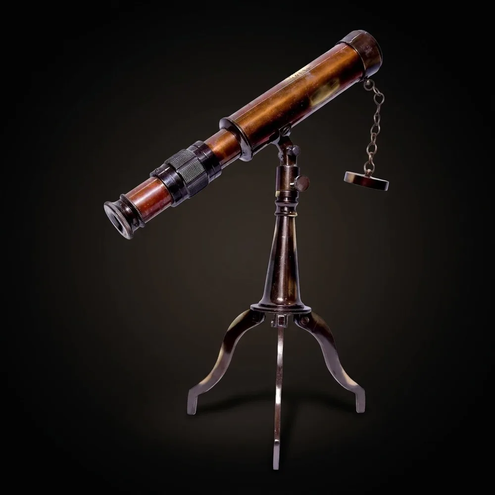 Brass Floor Standing Telescope 10" with Wooden Box + Foldable Brass Tripod Stand