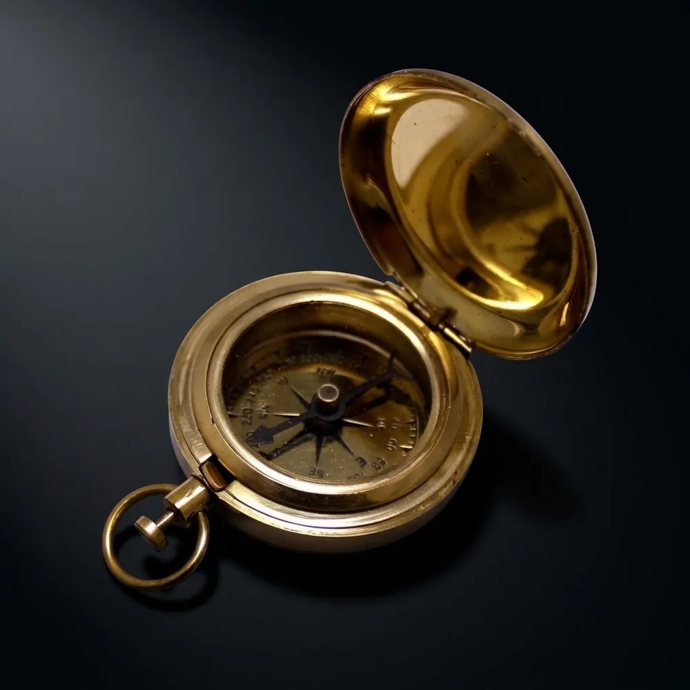 Push Button Compass, Polished Brass